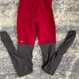 ALO Yoga Goddess Burgundy and Charcoal Leggings